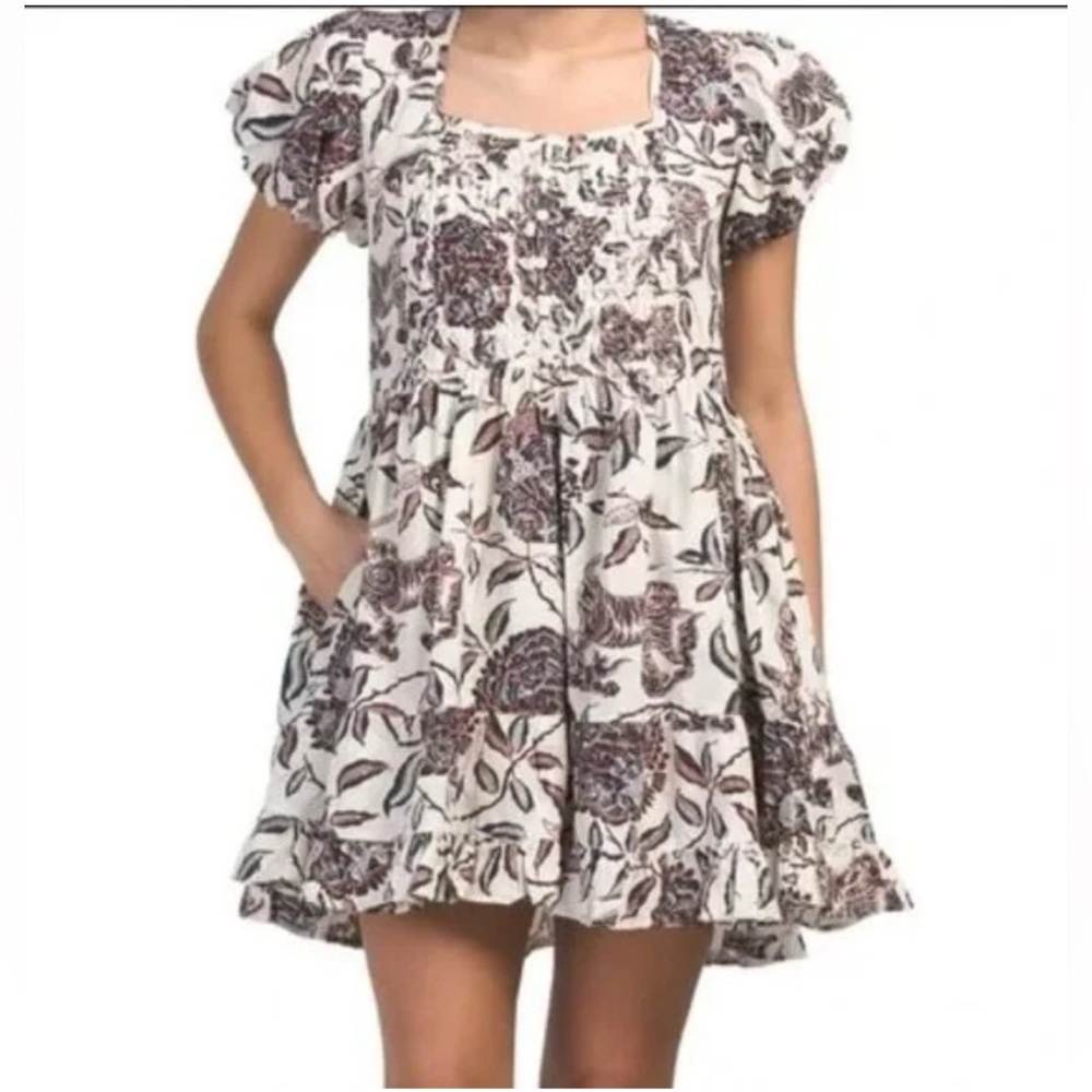 House of Harlow 1960, Ozzie Ivory Print Babydoll Dress, Size M | 1265